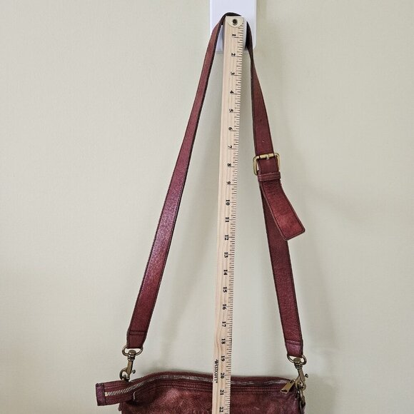 Liebeskind Crossbody Bag Anny Fire Red Aged Leather Zip Flannel Plaid Lined Boho - Picture 12 of 16